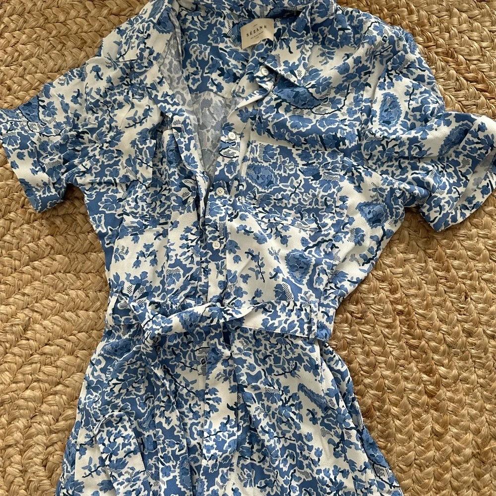 Sezane Blue and White Floral Midi Dress - Picture 2 of 6